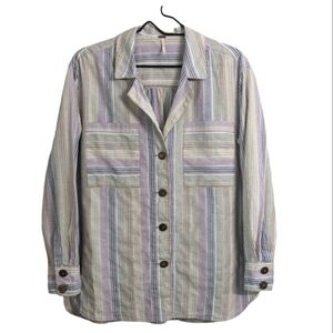 Free People oversized striped purple/yellow long shirt long sleeves size S